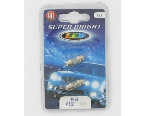 All Ride Superbright 4 LED Festoon 10 x 28mm – Twin Pack – White