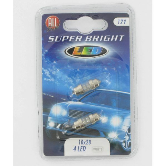 All Ride Superbright 4 LED Festoon 10 x 28mm – Twin Pack – White