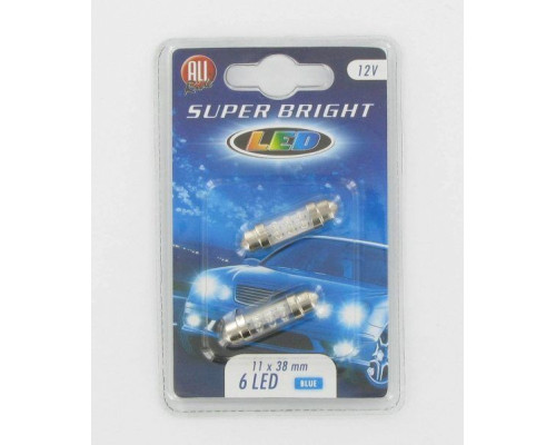 All Ride Superbright 6 LED Festoon 11 x 38mm – Pack of 2 Blue