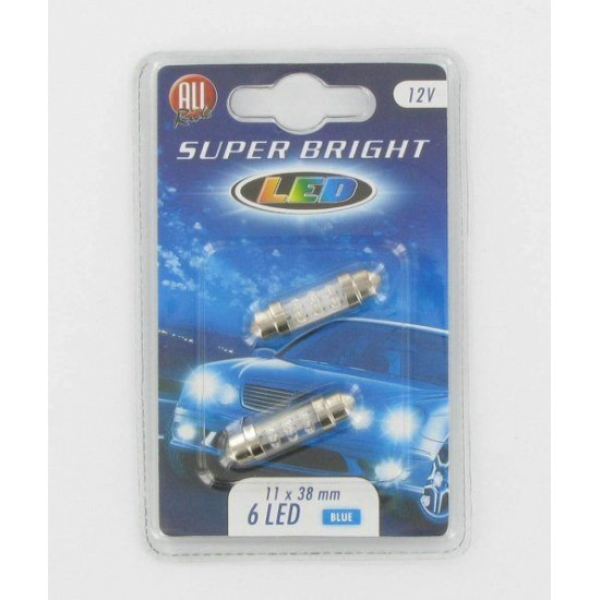 All Ride Superbright 6 LED Festoon 11 x 38mm – Pack of 2 Blue