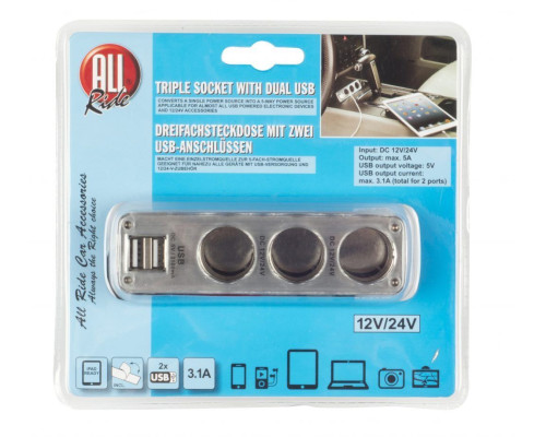 All Ride Triple Socket with 2x USB ports