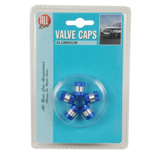 All Ride Valve Caps – Pack of 5 – Blue/Silver