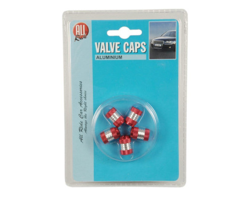 All Ride Valve Caps – Pack of 5 – Red/Silver