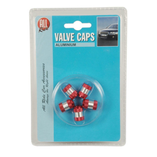 All Ride Valve Caps – Pack of 5 – Red/Silver